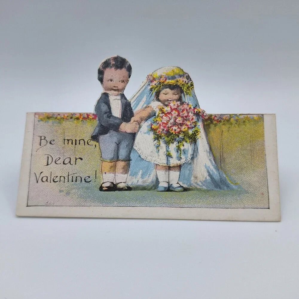 Vintage‎ Valentine Cutout Card Wedding Scene Small Paper Tiny Ephemera Journal